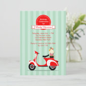 Rode scooter-uitnodiging kaart (Staand voorkant)