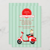 Rode scooter-uitnodiging kaart (Voorkant / Achterkant)