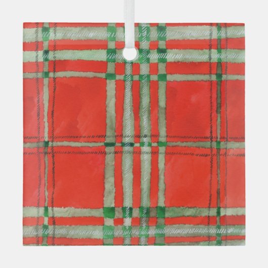RODE SCOTT TARTAN Glas Vierkante Ornament (Voorkant)