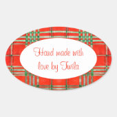 RODE SCOTT TARTAN Ovale "Handgemaakte" Stickers (Voorkant)