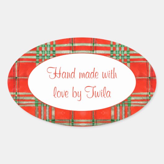 RODE SCOTT TARTAN Ovale "Handgemaakte" Stickers (Voorkant)