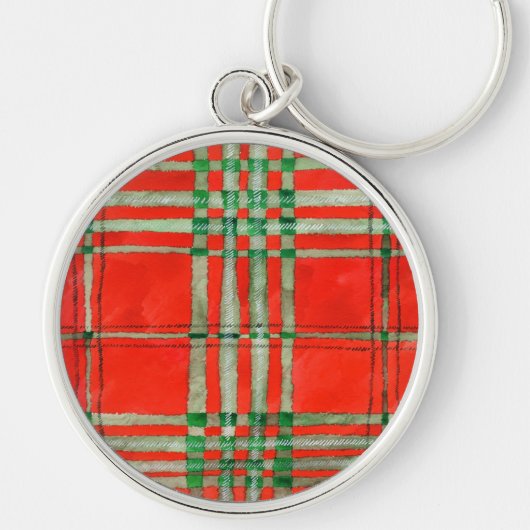 Rode Scott TARTAN Premium Ronde Sleutelhanger (Voorkant)