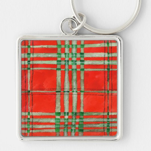 RODE SCOTT TARTAN Premium Vierkante Sleutelhanger (Voorkant)