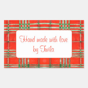 RODE SCOTT TARTAN rechthoek "hand gemaakte" Sticke Rechthoekige Sticker