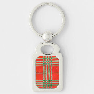 RODE SCOTT TARTAN Rechthoekige metalen sleutelhang Sleutelhanger