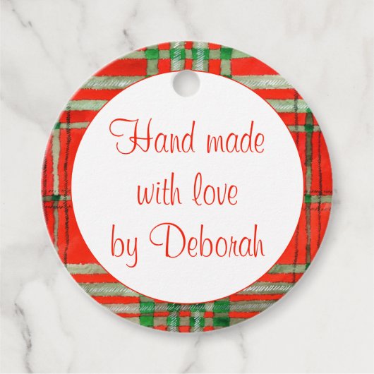 RODE SCOTT TARTAN Ronde "Hand Made" Labels (Voorkant)