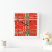 RODE SCOTT TARTAN Vierkante Acryl Wandklok (Huis)