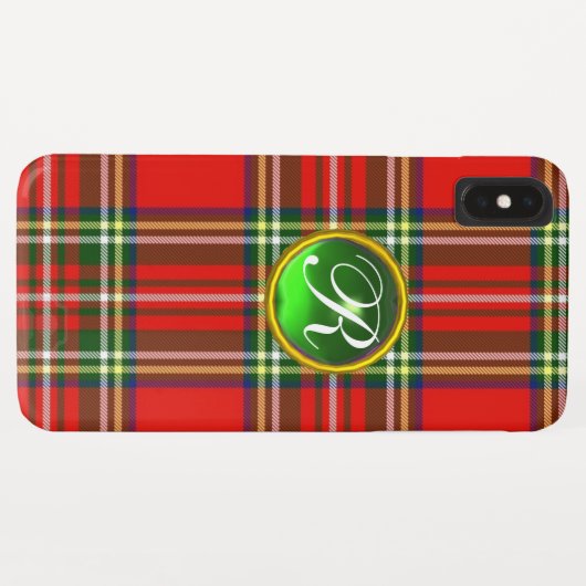 RODE SCOTTISH TARTAN EN GROENE GEMSTONMONOGRAM Case-Mate iPhone CASE (Achterkant (horizontaal))