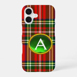 RODE SCOTTISH TARTAN EN GROENE GEMSTONMONOGRAM iPhone 16 HOESJE