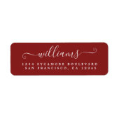 Rode script achternaam retouradres etiket (Voorkant)
