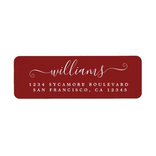 Rode script achternaam retouradres etiket (Voorkant)