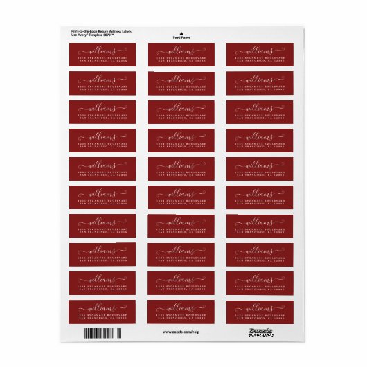 Rode script achternaam retouradres etiket (Full Sheet)