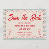 Rode Script Blauwe Lijnen Retro QR Code Save the D Kaart (Voorkant)