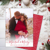 Rode Script Een foto Getrouwd en Vrolijk Kerstfees Feestdagenkaart