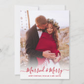 Rode Script Een foto Getrouwd en Vrolijk Kerstfees Feestdagenkaart (Voorkant)