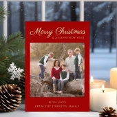 Rode Script Foto Kerst Goud Folie Vakantiekaart Uitnodiging