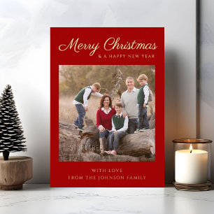 Rode Script Foto Kerst Goud Folie Vakantiekaart Uitnodiging