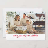 Rode Script minimalistische kerst 1 foto horizonta Feestdagenkaart (Voorkant)