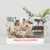 Rode Script minimalistische kerst 1 foto horizonta Feestdagenkaart (Staand voorkant)