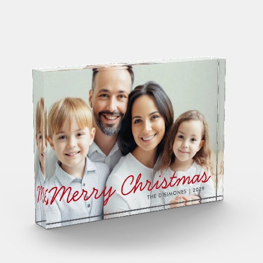 Rode Script Prettig Kerstmis Foto Blok (Links)
