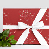 Rode Script Typografie Familienaam Merry Kerstry Cadeaupapier