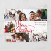 Rode Script Vrolijk Kerstjaar in Review 6 Foto Feestdagenkaart (Voorkant)
