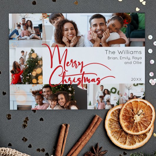 Rode Script Vrolijk Kerstjaar in Review 6 Foto Feestdagenkaart