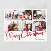 Rode Script Vrolijk Kerstjaar in Review 6 Foto Feestdagenkaart (Voorkant)