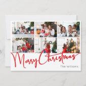 Rode Script Vrolijk Kerstjaar in Review 9 Foto Feestdagenkaart (Voorkant)
