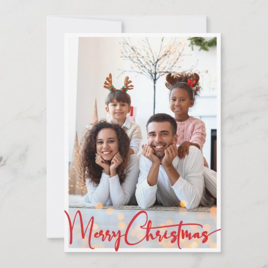 Rode Script Vrolijk Kerstmis Verticale Volledige F Feestdagenkaart (Voorkant)