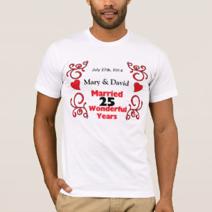 Rode scrol & hartnamen & datum 25 jaar Jubileum T-shirt