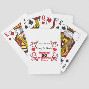 Rode scrol & hartnamen & datum 50 jaar Jubileum Pokerkaarten