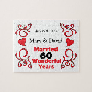 Rode scrol & hartnamen & datum 60 jaar Jubileum Legpuzzel