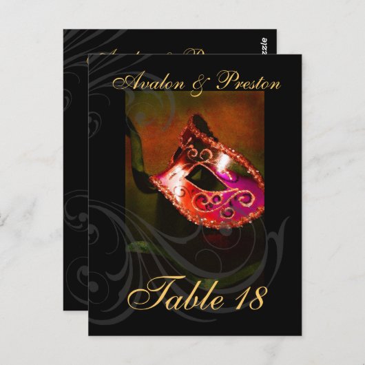 Rode Scroll Masquerade Tabel Plaatskaart Briefkaart (Voorkant / Achterkant)