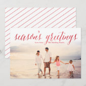 Rode Seizoensgroeten Glitter Look Foto Feestdagenkaart (Voorkant / Achterkant)