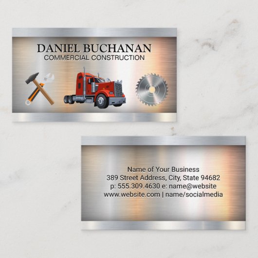 Rode Semi Truck | Bouw | Metaalzaag Visitekaartje (Voorkant / Achterkant)