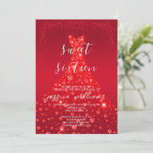 Rode Sequin Ball Gown & Swirls Sweet 16 Verjaardag Kaart (Staand voorkant)