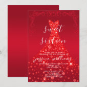 Rode Sequin Ball Gown & Swirls Sweet 16 Verjaardag Kaart (Voorkant / Achterkant)