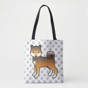 Rode Sesam Shiba Inu Schattige Cartoon Hond & Poot Tote Bag