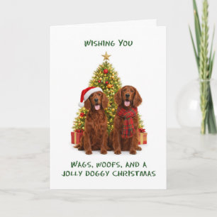 Rode Setter Honden Kerstmis Feestdagen Kaart