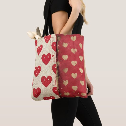 Rode  Shabby Chic Hearts Mix Tote Bag (Dichtbij)