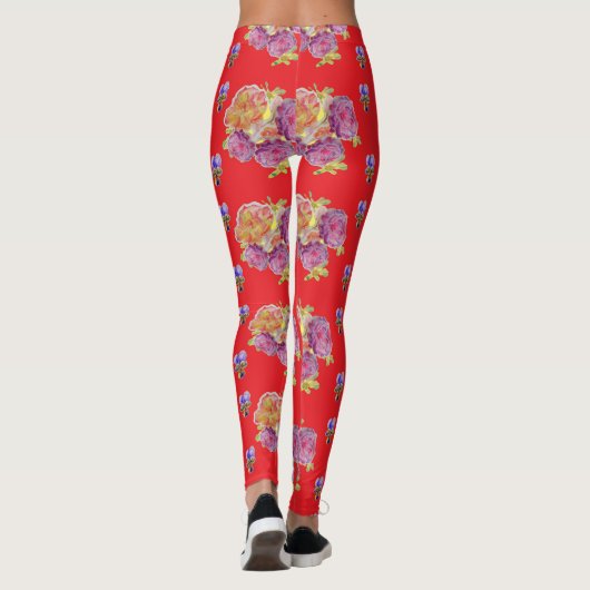 Rode Shabby Chic Rozen Roos Florence Leggings (Achterkant)