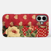 Rode  Shabby Chic Stippen Harten Florals Mix Case-Mate iPhone Case (Achterkant (horizontaal))