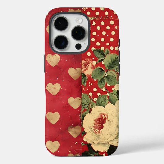 Rode  Shabby Chic Stippen Harten Florals Mix Case-Mate iPhone Case (Achterkant)
