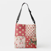 Rode Shabby Chic Stippen Harten Florals Mix Crossbody Tas (Achterkant)