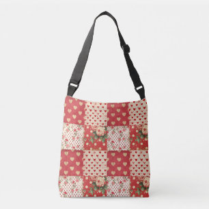 Rode Shabby Chic Stippen Harten Florals Mix Crossbody Tas