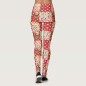 Rode Shabby Chic Stippen Harten Florals Mix Leggings (Achterkant)