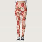 Rode Shabby Chic Stippen Harten Florals Mix Leggings (Voorkant)