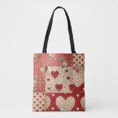 Rode Shabby Chic Stippen Harten Florals Mix Tote Bag (Voorkant)