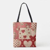 Rode Shabby Chic Stippen Harten Florals Mix Tote Bag (Achterkant)